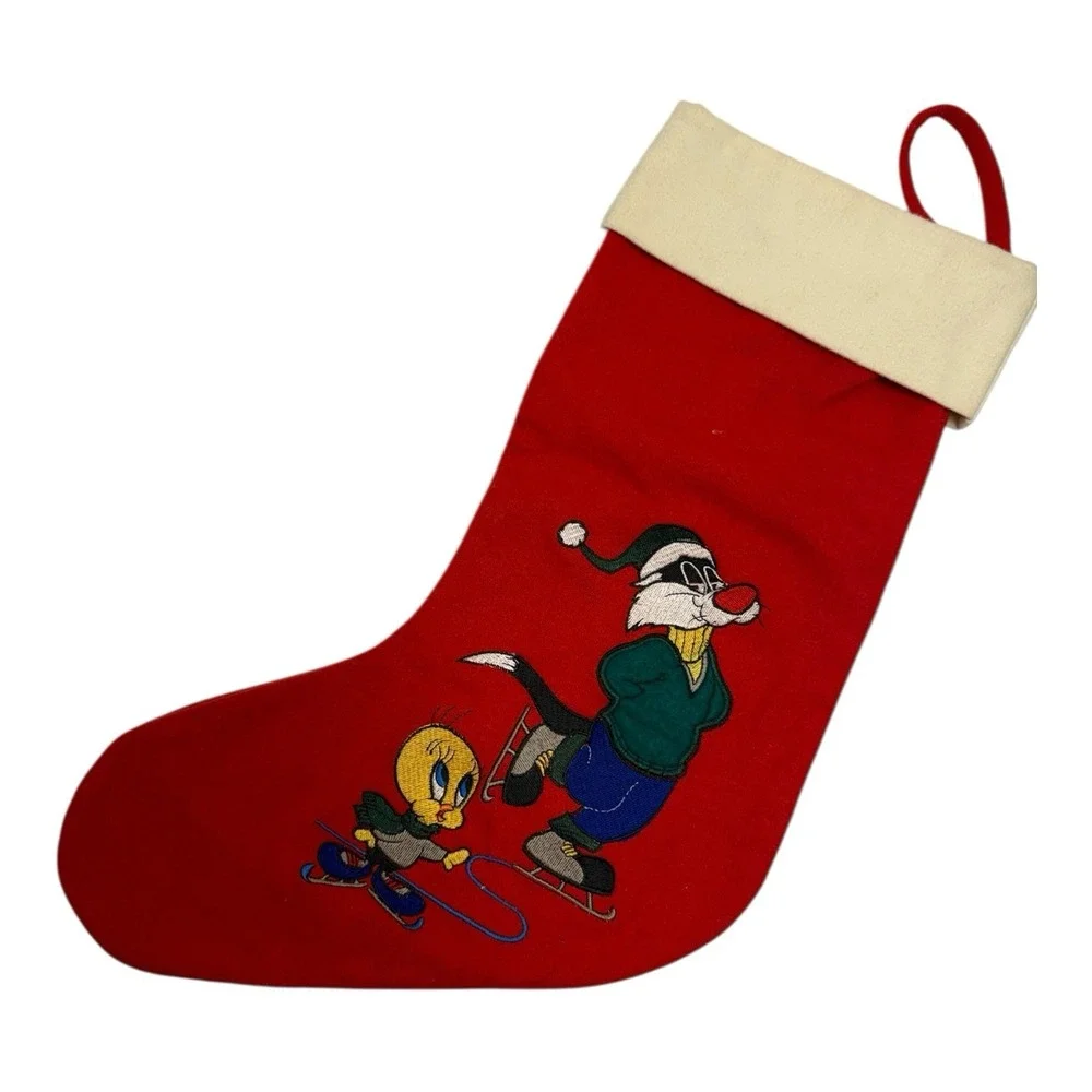 Vintage Warner Bros Looney Tunes Christmas Stocking Tweety Sylvester 1993 - Picture 6 of 10